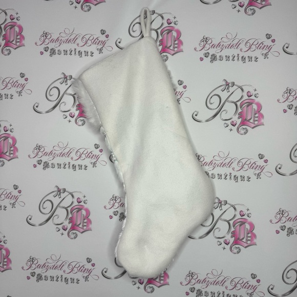 Stocking sparkly snow flakes holographic sequins furry white hanging Christmas - Picture 6 of 6